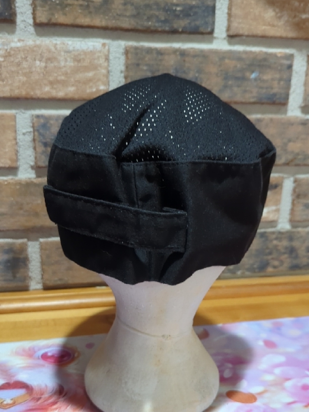 Black Mesh Chef Skull Cap / Pillbox Hat – Adjustable Velcro Closure - Picture 4 of 9